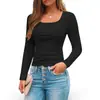 Novedades de otoño/invierno 2026 de Amazon Europa y América transfronterizo: Top base para mujer, de cuello cuadrado, acanalado, manga larga, corte ajustado, en stock