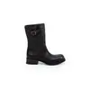 Versão em couro bovino [Série Black Label] Salto plataforma de 4 cm que aumenta a altura, couro genuíno, color block, fivela retrô, botas western de cano médio para mulheres
