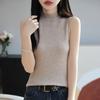 2025 Primavera y Otoño Cuello Alto Sin Mangas 100 Lana Tejido Camisola Chaleco Traje de Mujer Interior Lavado Manga Suéter