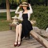 Gran Venta 2024 Nuevo Estilo de Verano Estilo Hong Kong Retro Elegante Camisa Protectora Solar + Aspecto Adelgazante de Cintura Traje de Vestido de Tirantes Línea A