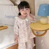 Conjunto de Pijama de Manga Corta de Verano para Niños 2026 Nuevo Tipo Gasa de Algodón Puro con Encaje Cuello Redondo Ropa de Casa para Bebés Niñas