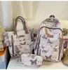 Mochila Escolar Grande de Gran Capacidad para Estudiantes, Juego de Tres Piezas, Mochila Estilo Chino Mariposa de Tinta, Set de Bolsos de Moda para la Escuela y el Trabajo