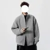 Chamarra sudadera de estilo americano desestructurada con doble cremallera y cuello alto para hombre, abrigo de lana desestructurado de alta resistencia, cárdigan de corte holgado para primavera y otoño