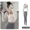 Conjunto de Running de Secado Rápido Fitness Deportes Ajustado con Tirantes Sexy Almohadilla Fija en el Pecho Falso Dos Piezas Top Manga Larga Ropa de Yoga