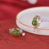 Yilu prata S925 prata esterlina banhado a ouro Hetian jade pérola de água doce retro elegante cabaça brincos de seda clipe de orelha