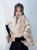 Otoño e invierno 2023 nuevo abrigo de lana de longitud media con cuello de piel de conejo grande a cuadros grandes de moda capa chal ropa exterior