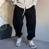 Primavera Casual Americano Atractivo Retro Desgastado Pantalones de Chándal Negros Rectos Sueltos con Cordón Pierna Ancha Modernos para Hombre