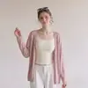 Cardigã de seda gelada com proteção solar para mulheres, de manga comprida, fino para o verão, blusa de tricô solta e respirável com decote V para ar condicionado
