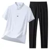Conjunto de Camisa Polo Business Casual para Homens, Conjunto de Duas Peças com Camisa Polo de Manga Curta Lisa Pulôver de Verão, Roupa Esportiva Respirável com Sensação de Gelo
