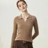 Suéter de Punto Polo Rayado de Manga Larga 100% Cachemira Pura Capa Base para Mujer Otoño Invierno Nuevo para el Trabajo