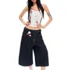 Novo ProdutoVerão 2026 Jeans|Retrô Americano Perna Larga Reta Solto Lavado Vintage Estilo de Rua Calça Cropped
