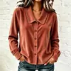 Comércio Exterior Transfronteiriço Camisa de Veludo de Manga Longa Feminina Gola Lapela Single-Breasted Solta Para o Trabalho Casual Top Multicor Estilo Outono/Inverno
