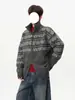 Suéter Jacquard Fair Isle Americano con Cuello Alto para Hombres y Mujeres Otoño Holgado Estilo Perezoso Cárdigan Doble Cremallera Prendas de Abrigo