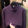 Camisa polo de algodão piquet hexagonal de manga longa para homens, novo estilo outono 2026, gola de lapela, cor sólida, camiseta masculina casual e respirável