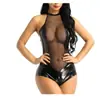Suministro Transfronterizo Comercio Exterior Europeo y Americano Lencería Sexy Mujeres Sexy Cuero Patentado Una Pieza Malla Transparente Fabricante Mayorista