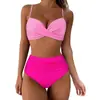 Traje de baño de dos piezas engrosado para mujer 2024 de cintura alta con control de abdomen, bikini ajustado sexy estilo transfronterizo Europa y América Amazon B