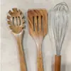 Espátula Pequeña de Madera de Acacia, Espátula de Madera para Sartén Antiadherente, Cuchara Sopera de Madera con Mango Largo, Cuchara Pequeña de Madera para Arroz, Juego de Espumadera para Fideos de Madera de Teca