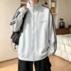 Chaqueta deportiva para hombre, sudadera de cárdigan gruesa de tres rayas, estilo deconstruido de otoño, chaqueta retro con cuello alto, estilo americano de peso pesado