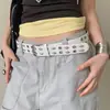 Cinturón Blanco Retro Americano Resistente con Remaches para Mujer, Cinturón Estilo Punk con Hebilla de Metal, Accesorio Decorativo para Jeans, Moderno