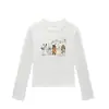 Nova Camiseta Branca de Gola Redonda e Manga Longa para Mulheres, Estampa de Gato e Cachorro de Desenho Animado Americano, Slim Fit, Top Hot Girl