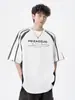 Camiseta Raglan Americana Masculina Verão Senso de Design Cachorro Bonito Motocicleta Cor Contrastante Manga Curta Listras Costura Solta Meia Manga
