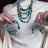 Pulsera Bohemia Transfronteriza Europea y Americana con Cuentas Azules Venta Caliente de Comercio Exterior Multicapa Apilable Cadena para Clavícula Exagerada de Personalidad