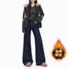 2026 jeans cruzado com forro de fleece, espessado, padrão diamante meteoro, resistente a rugas, não precisa passar, elasticidade em quatro direções, corte solto, levemente flare, não desbota, original