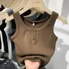 Nueva colección de verano: Camiseta sin mangas de estilo coreano, corta, ajustada, acanalada con un diseño elegante, cropped para mostrar el abdomen, blanca