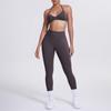 En Stock Conjunto de Yoga de Color Sólido Leggings Deportivos de Tiro Alto Color Durazno para Glúteos Camisola Espalda Hermosa Sujetador de Cuello Halter Conjunto de Fitness y Yoga