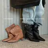 Botines de Punta para Mujer con Tacón de Aguja, Versátiles 2026 Nuevo Diseño, Botas Cortas Vintage Plegadas Apiladas