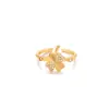 Anel de Flor Trevo de Quatro Folhas Cravejado com Zircônia Transfronteiriço, Luxo Leve, Banhado a Ouro, Personalizado, Anel Geométrico de Alta Qualidade para Mulheres, Comércio Exterior