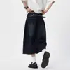 Shorts Jeans Americanos Moda Verão Masculina Marca Splicing Scimitar Calças Cropped High Street Retro Bordado Calças Wide-Leg