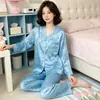 Pijama francés reductor de edad para mujer, nuevo para primavera y otoño, simple, con puntos de ola, manga larga, pantalones de seda helada, ropa de casa, traje de moda, venta al por mayor