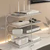 Suporte de armazenamento para roteador WiFi, decodificador de TV, controle remoto, tomada e organizador de cabos para mesa e bancada