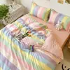 Juego de ropa de cama de verano de cuatro piezas, funda de edredón se vende por separado, sábana individual para cama de dormitorio de estudiante, juego de tres piezas de algodón lavado para una persona