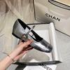 7221 Huidong Yixinda Punta Redonda Cuadrada Boca Baja Plata Zapatos Pequeños de Cuero Piso Plano Aumentado Suave Mary Jane Zapatos Individuales para Mujer