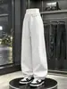 Calça de moletom larga estilo americano de corte justo para homens, calça esportiva casual de academia de alta qualidade para outono, calças compridas largas de perna curva soltas