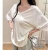 Playera de Modal de Cuello en V y Manga Corta para Mujer Verano Sexy Holgada Casual Versátil Estilo Lazy Color Puro Top Chic de Alta Gama