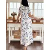 Pijama Nuevo Estampado de Comercio Exterior Europeo y Americano para Mujer, Camisón Estampado con Volantes, Vestido Largo Holgado de Verano con Cuello Redondo, Tallas Grandes