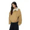 Chaqueta caqui de estilo americano con patchwork a rayas y cuello de solapa para mujer, otoño casual versátil retro hip-hop, moderna