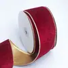 Suministro Directo de Cintas Decorativas Navideñas de Color Sólido Transfronterizas, Cintas Navideñas con Alambre, Cintas con Borde Dorado, Cintas de Terciopelo, Cintas para Atar, Estampado en Caliente