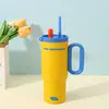 Taza aislada fría y caliente de gran capacidad para coche, a prueba de fugas con pajita y asa, taza de hielo de lujo de alta gama para desplazamientos al aire libre