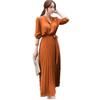Vestido Plissado de Manga Longa em Chiffon Outono Japonês e Coreano Novo Cintura Fina Aparência Emagrecedora Estilo Coreano Vestido Saia Plissada