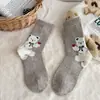 Calcetines de Lana para Mujer con Animales de Dibujos Animados Afelpados de Media Pantorrilla, Calcetines Ligeramente Caídos Lindos Estilo Universitario, Calcetines Largos Cálidos Sin Costuras