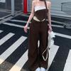 Traje de chica sexy estilo americano para mujer, chaleco sin tirantes, pantalones anchos con costuras de color en contraste de verano, pantalones casuales sueltos, conjunto de dos piezas