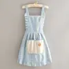 Lindo Delantal a Cuadros con Volantes para Cocina Casera, Impermeable, Resistente al Aceite, con Bolsillo para Limpiar Manos, Delantal de Doble Hombro Femenino, Venta al por Mayor