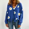 Dunhuang.com cárdigan de punto de nuevo estilo para mujer en lotes pequeños con botones de un solo pecho y bordado de crisantemos, suéter para mujer