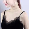 2024 Nova Camiseta de Base Gola Alta Metade Camiseta de Base Feminina Malha Chiffon Transparente Camiseta de Base Preta Top Fino