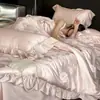 Nuevo juego de ropa de cama de cuatro piezas jacquard de algodón Tencel estilo francés, con sábanas de seda helada, una funda de edredón y ropa de cama con volantes para un sueño confortable
