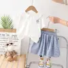 Traje Lindo para Niñas Verano Nuevo Infantil Solapa Dibujos Animados Manga Corta Falda Conjunto de Dos Piezas Estilo Extranjero Tesoro de Mujer